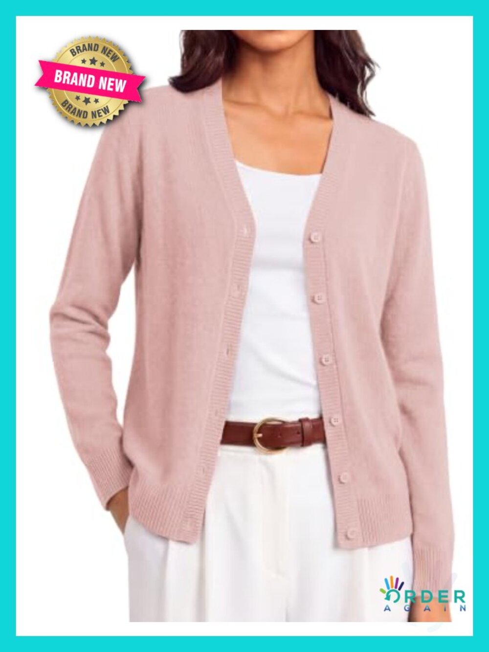 Merino Wool Cashmere Blend Button-Up V-Neck Cardigan Sweater